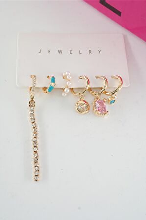 Kadın Vip Seri Özel Tasarım Baget Zirkon Taşlı 6'lı Küpe Seti