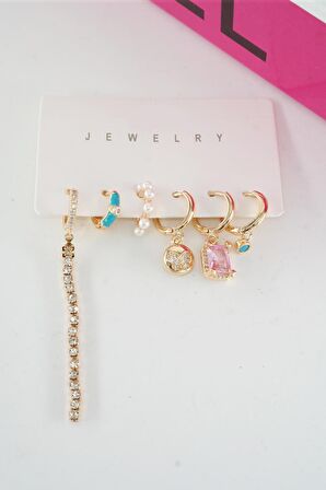 Kadın Vip Seri Özel Tasarım Baget Zirkon Taşlı 6'lı Küpe Seti