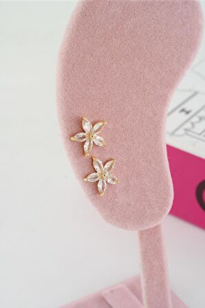 Kadın Özel Tasarım Zirkon Taşlı 2'li Minimal Küpe