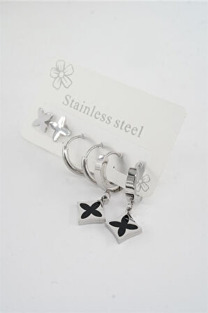 Kadın 316 L Paslanmaz Çelik Kararmaz  6'lı Küpe Seti