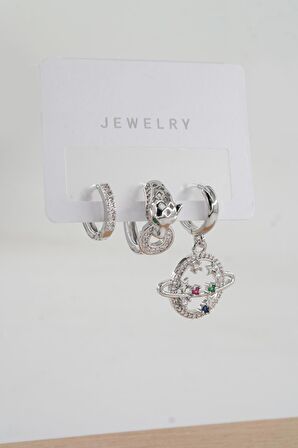 Kadın  Vip Seri Zirkon Taşlı 3'lü Küpe