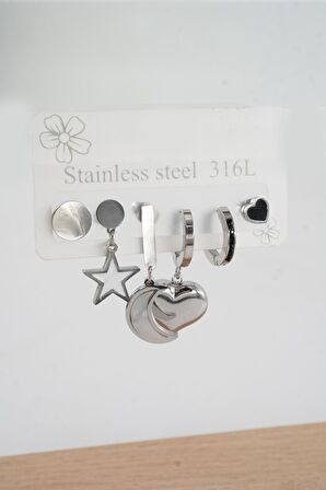 Kadın 316 L Paslanmaz Çelik Vip Seri Zirkon Taşlı 3'lü Küpe