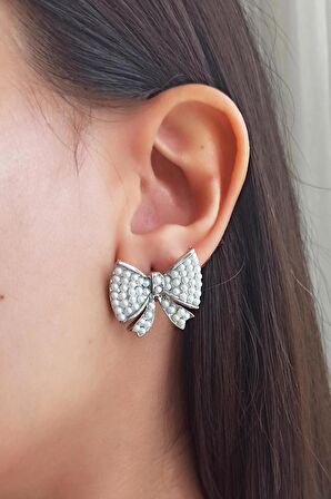 Kadın Özel Tasarım 3 cm Suni İncili Kurdele Model Küpe zyna006