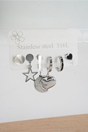 Kadın 316 L Çelik Vip Seri Anti alerjenik 6'lı Küpe  STL003