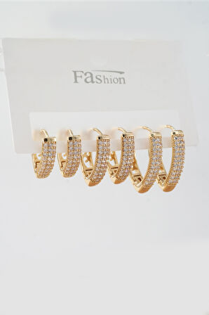 Kadın Vip Seri Zirkon Taşlı 3 Boy 6'lı Küpe Seti