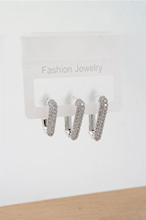 Kadın Vip Seri Zirkon Taşlı 3 Boy 3'lü Küpe Seti