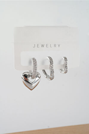 Kadın Vip Seri Baget Zirkon Taşlı Karışık Figürlü 3'lü Küpe  zrk00546