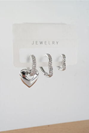 Kadın Vip Seri Baget Zirkon Taşlı Karışık Figürlü 3'lü Küpe  zrk00546