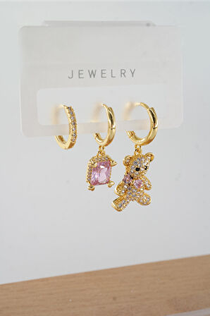 Kadın Vip Seri Baget Zirkon Taşlı Karışık Figürlü 3'lü Küpe  zrk00552