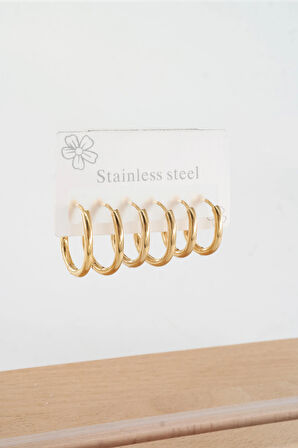 Kadın 316 L Çelik Anti alerjenik  Damla model 3 Boy 1.8cm / 2.2 cm /2.5 cm Klipsli 6'lı Set Küpe   