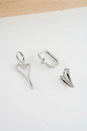 Kadın Vip Seri  Antialerjik Baget Zirkon Taşlı  3'lü Küpe