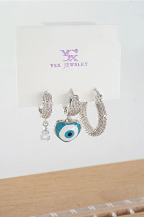 Kadın Vip Seri  Antialerjik Baget Zirkon Taşlı  3'lü Küpe