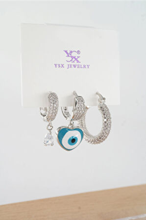 Kadın Vip Seri  Antialerjik Baget Zirkon Taşlı  3'lü Küpe