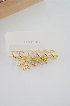 Kadın Vip Seri  Antialerjik Baget Zirkon Taşlı 6'lı Küpe