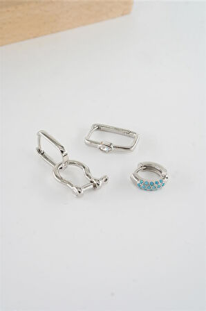 Kadın Vip Seri  Antialerjik Baget Zirkon Taşlı 3'lü Küpe