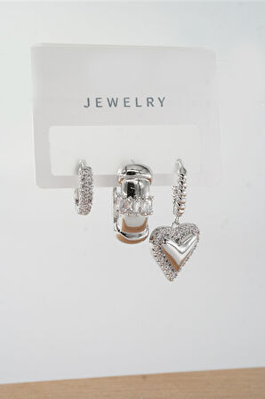 Kadın Vip Seri Baget Zirkon Taşlı Karışık Figürlü 3'lü Küpe  zrk00561