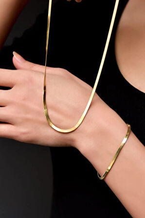 Kadın Kolye ve Bileklik 316 L Çelik Vip Seri Antialerjik Kararmaz İtalyan Zincir Kolye ( 45cm +7 cm uzatma ) ve Bileklik Seti( 16 +7 cm uzatma )