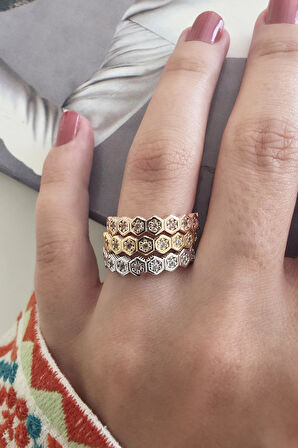 Kadın Vip Seri Zirkon Taşlı 3 Renk 3'lü Numarasız Ayarlanabilir Yüzük