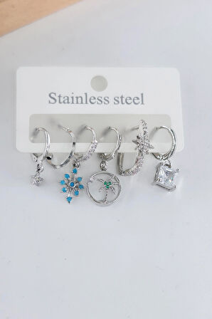 Kadın Vip Seri Antialerjik Zirkon Taşlı 6'lı Küpe