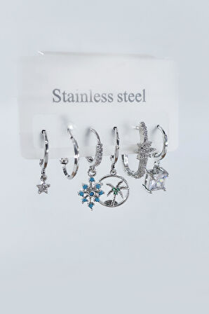 Kadın Vip Seri Antialerjik Zirkon Taşlı 6'lı Küpe