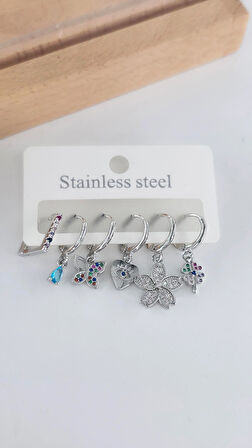 Kadın Vip Seri Antialerjik Zirkon Taşlı 6'lı Küpe