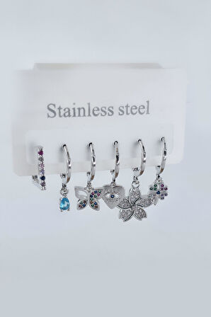 Kadın Vip Seri Antialerjik Zirkon Taşlı 6'lı Küpe