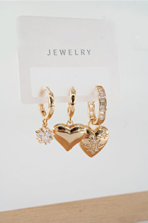 Kadın Vip Seri Baget Zirkon Taşlı Karışık Figürlü 3'lü Küpe  zrk00575