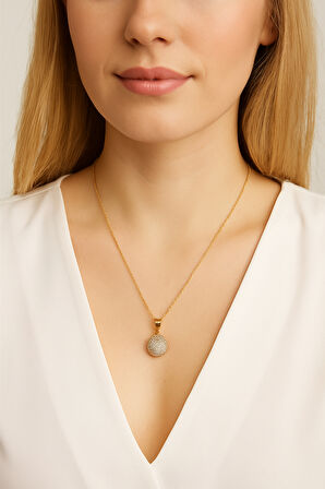 Kadın Yuvarlak Zirkon Taşlı Kolye  Minimal & Şık Tasarım