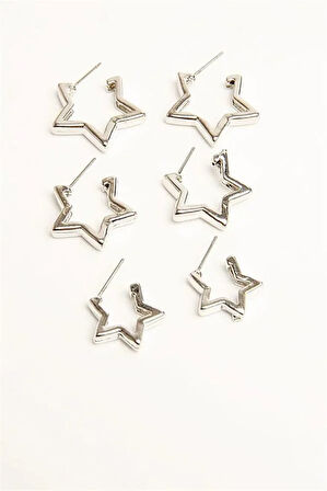 Kadın 3 Boy Yıldız Model  1.5 cm/ 2 cm / 2.5cm Küpe Seti zrk00593