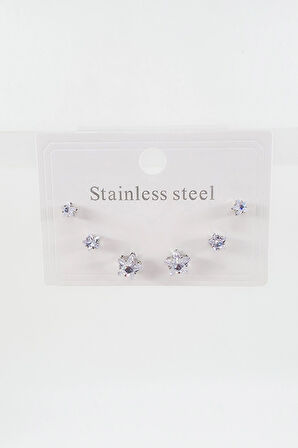 Çelik Baget Zirkon Taşlı 6'lı 3 Boy Küpe Seti – Antialerjenik Kararmaz