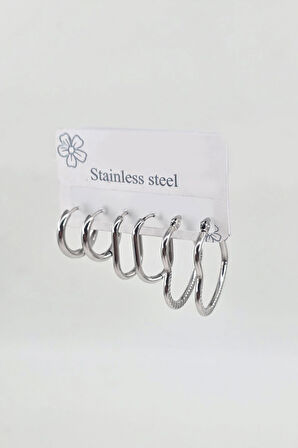 Kadın 316 L Paslanmaz Çelik Anti Alerjenik 6'lı Küpe Seti