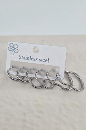 Kadın 316 L Paslanmaz Çelik Anti Alerjenik 6'lı Küpe Seti