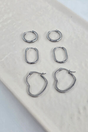 Kadın 316 L Paslanmaz Çelik Anti Alerjenik 6'lı Küpe Seti