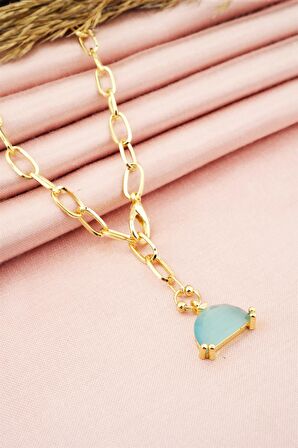 Kadın Özel Tasarım Mavi Zirkon Taşlı Kolye