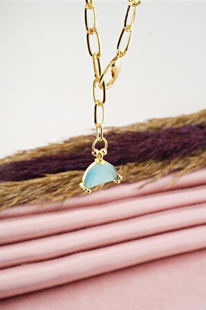 Kadın Özel Tasarım Mavi Zirkon Taşlı Kolye