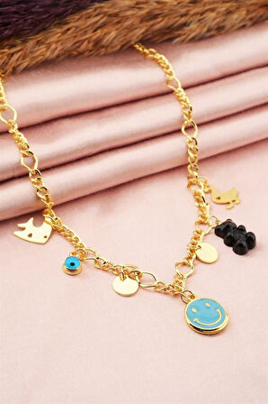 Kadın Özel Tasarım Siyah Renk Karışık Figürlü Nazarlı Kolye