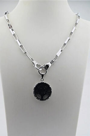 Kadın Özel Tasarım Hayat Ağacı ve El Figürlü  Örme Zincirli Kolye