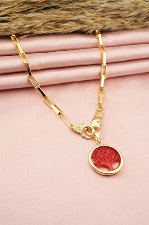 Kadın Özel Tasarım Hayat Ağacı ve El Figürlü  Örme Zincirli Kolye