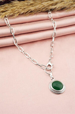 Kadın Özel Tasarım Plastik Taşlı Renkli Madalyon Kolye