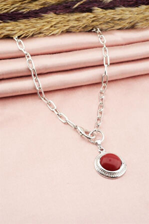 Kadın Özel Tasarım Taşlı Renkli Madalyon Kolye