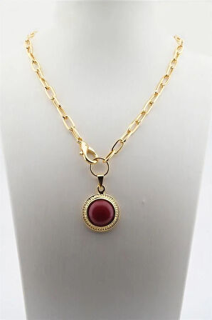 Kadın Özel Tasarım Taşlı Renkli Madalyon Kolye