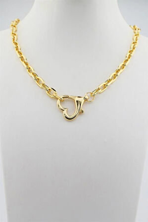 Kadın 40 Cm Kalp Model Kilit Detaylı Kolye