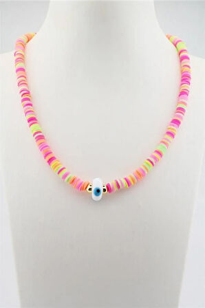 Kadın Cam Nazar Figürlü Renkli Fümo Kolye