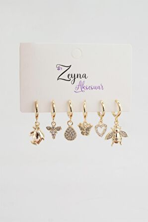 Kadın Karışık Figürlü Zirkon  6'lı Set Küpe