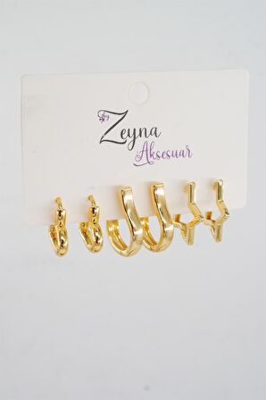 Kadın Zirkon Kalp ve Yıldız Model 6'lı Küpe Seti