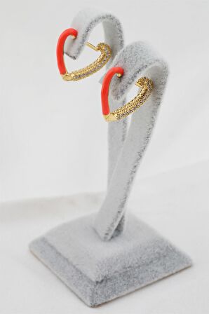 Kadın Altın Kaplama Zirkon Taşlı Mineli  Kalp Model Küpe