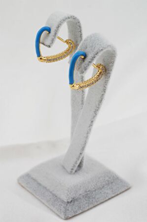 Kadın Altın Kaplama Zirkon Taşlı Mineli  Kalp Model Küpe