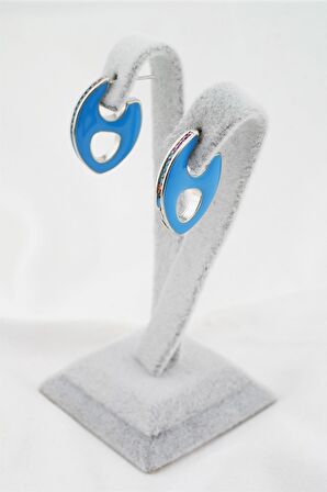 Kadın Altın Kaplama Zirkon Taşlı Mineli Elips Model Küpe