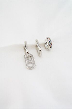 Kadın Altın Kaplama Renkli Zirkon Taşlı 3'lü Küpe Set