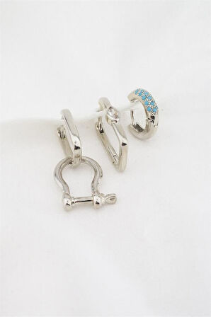 Kadın Altın Kaplama Firuze Zirkon Taşlı 3'lü Küpe Set TKR001